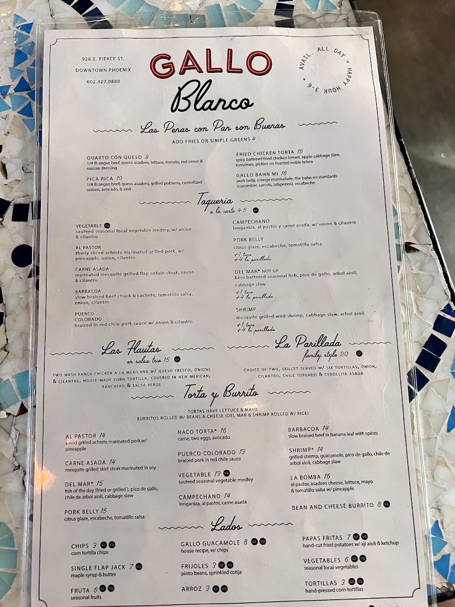 Gallo Blanco Menu - Image 1